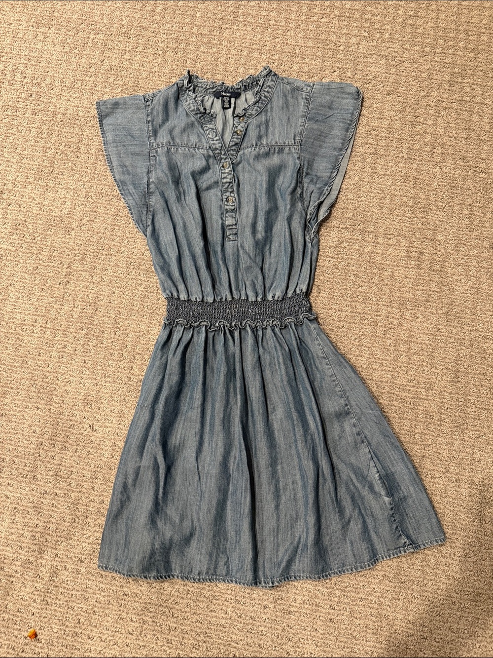 Hatley Light Blue Chambray Smocked-Waist Mini Dress